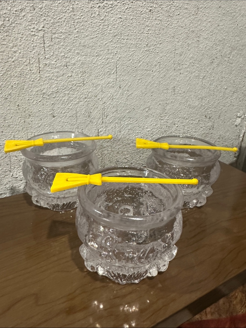 Vintage 60s Liquor Strega Witches Brew Cauldron Cups & Broom Stirrers - set of 3